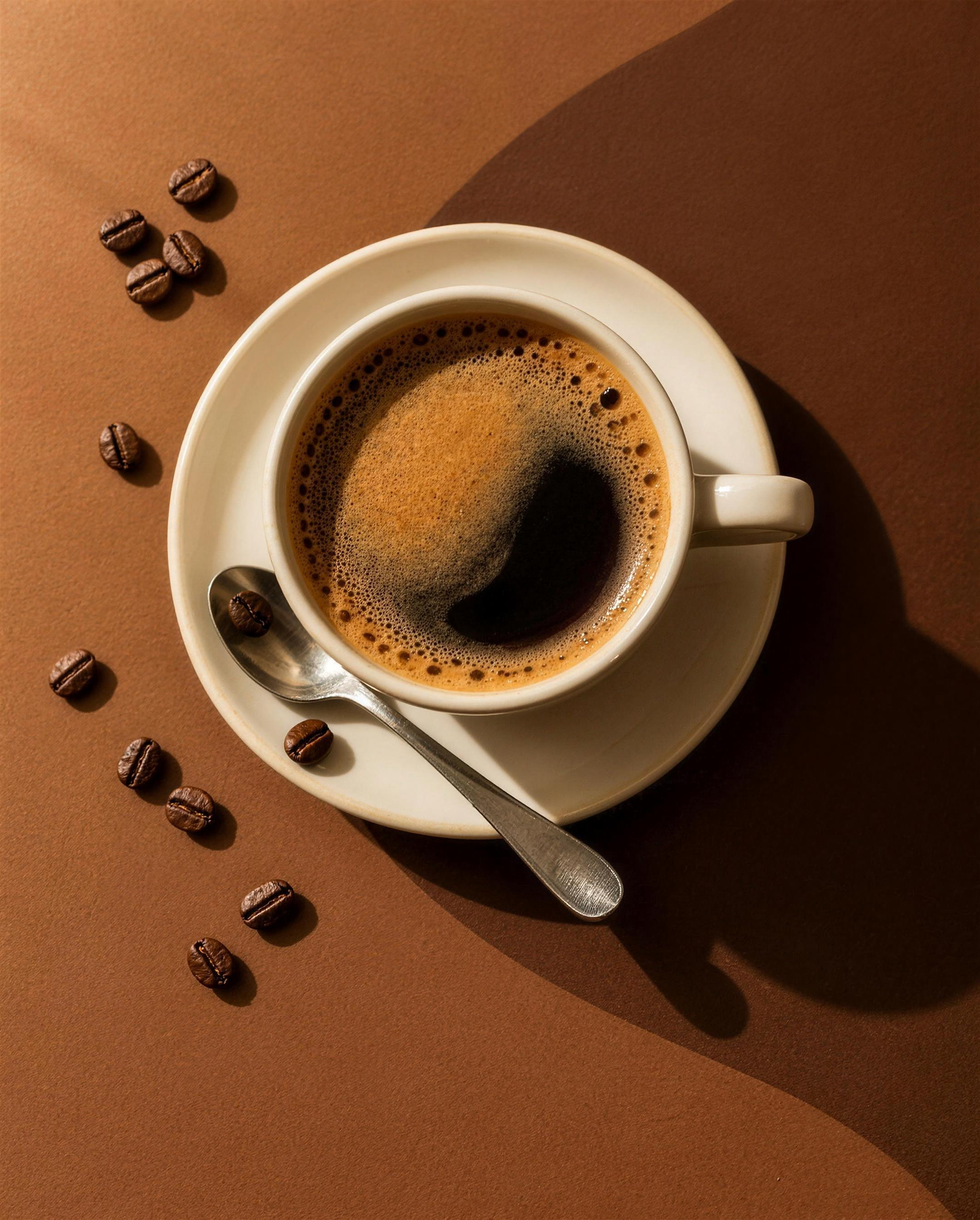 Une tasse de café vue de dessus