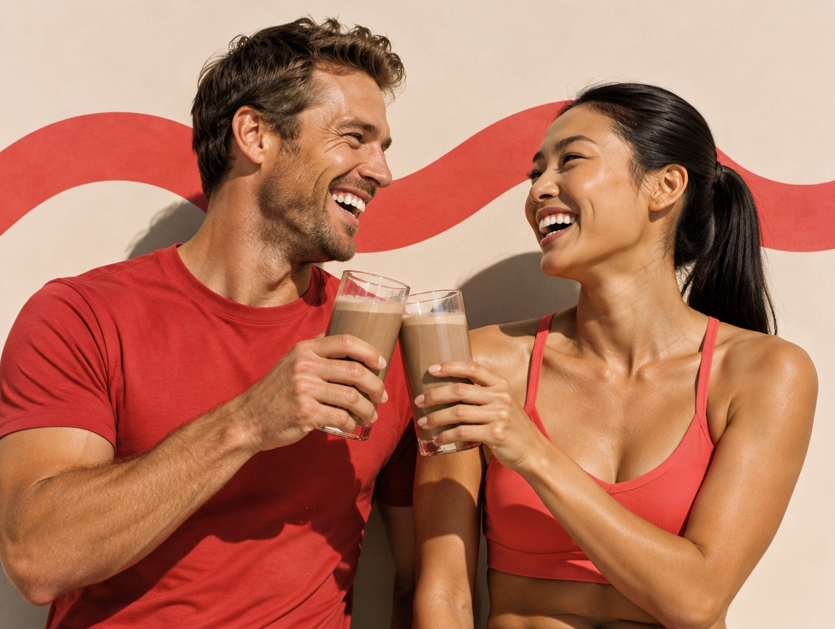 Deux amis trinquent avec un verre de shake chocolat