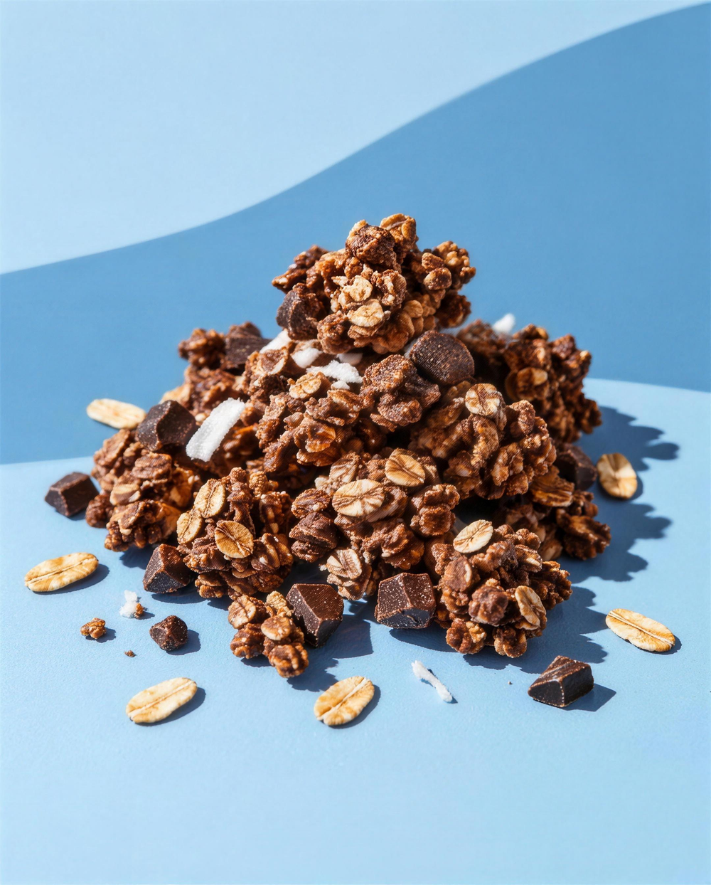 Des grappes de granola au chocolat et des flocons d’avoine